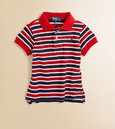 A timelessly preppy short-sleeved polo shirt in lightweight, striped cotton.Shirt collarShort sleevesButton-frontRibbed collar and armbandsUneven vented hemCottonMachine washImported Please note: Number of buttons may vary depending on size ordered. 