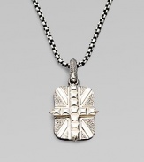 From the Alchemy in the UK Collection. A bold Union Jack, textured, studded and detailed with rhodium-plated accents, on a chunky chain of oxidized silver.Sterling silverRhodium-plated accentsChain length, about 24Pendant length, about 1Lobster claspImported