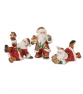 From Fitz & Floyd, this three piece collectible figurine set depicts woodland Santa and his friends at play. It will surely become a treasured addition to your holiday collection.
