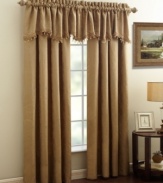 Scrolling damask patterns are layered in shimmering color, offering most elegant style in the Lancaster window panels. Coordinate with a few Lancaster valances for the utmost in luxury.