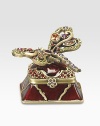 Carefully placed Swarovski crystals lend an opulent, heirloom-quality touch to a charming keepsake box handcrafted in brass ox-plated pewter. Swarovski crystal detailWipe clean2¼W X 1¼H X 2DHandmade in USA