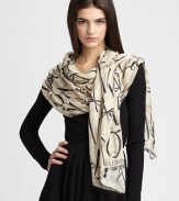 An iconic ribbon logo pattern with contrast baby fringe detail. About 27½ X 7192% modal/8% cashmereDry cleanItaly