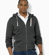 A classic-fitting full-zip hoodie in soft-washed cotton fleece is smooth on one side with a soft, fuzzy interior.