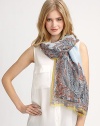A pretty print with a solid center and an intricate frame. 74% linen/26% silkAbout 26¾ X 66Dry cleanMade in Italy