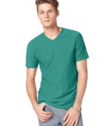A slub cotton construction and deep v neck collar combine to make this basic-but-versatile T shirt a smart addition to your everyday lineup.