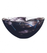 With a beautiful, smoky haze and contrasting strokes of color, this glass bowl is a true conversation piece. A handmade creation that will add zest to any room. Designed by Anna Ehrner for Kosta Boda.