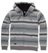 Tonal horizontal sherpa lined hoodie by Quiksilver with a splash of color to have you look fashionably keen.