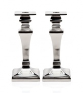 Dim the lights and elevate the room. Rendered in pure aluminum, Godinger's Square candlesticks decorate elegant spaces with classic sophistication.