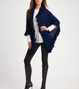 A indulgent cashmere style with pretty ruffled trim through-out. Ruffled detailCashmereAbout 41 from shoulder to hemDry cleanImported 