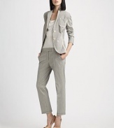 Crisp striped seersucker pant, tailored in a cuffed, cropped style.Zip fly with tab hook-and-bar closureSide slash pocketsCuffed legsBack welt pocketsInseam, about 2697% cotton/3% elastaneDry cleanImported of Italian fabricModel shown is 5'9 (175cm) wearing US size 4. 