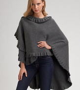 Beautifully draped merino/angora knit with elegant ruffle trim. About 42 X 54 Merino/angora; dry clean Made in Scotland