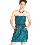 Flourished with pleats and washed in a pretty, painterly print, Trixxi's strapless cocktail dress is full of vibrant style.