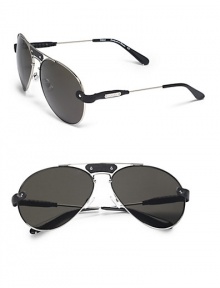 THE LOOKAviator styleMetal framesBridge and temple leather accents Logo accented temples UV protectionSignature case includedORIGINMade in France