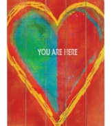 Put the heart in home. The You Are Here sign by Lisa Weedn blends bright watercolors and paneled birch wood to accent warm, inviting places.
