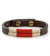 Waxed wraparound threads bring colorful contrast to this naturally smooth, metal-studded Vachetta leather bracelet.