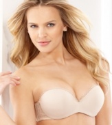 So many ways to wear it. This versatile strapless push-up bra by Lily of France comes with sets of clear and opaque straps that are removable, adjustable and convertible. Style #1121