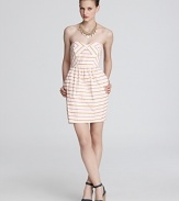 Rendered in crisp cotton and printed with vibrant stripes, this Shoshanna strapless dress touts chic balmy-weather style.