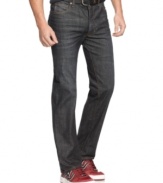 Comfortable jeans can still look plenty stylish. Proof: Armani Jeans' relaxed fit in stretch denim with a dark resin wash.