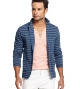 Layer up your casual look with this knit striped blazer from Sons of Intrigue.