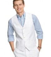 Shore up your summer style with a dapper vest in lightweight linen from Perry Ellis.