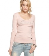 This long sleeve top from GUESS? is ultra-comfy ... pair it with your fave casual jeans and embellished flats!