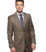 In a great neutral palette, this Tommy Hilfiger slim-fit suit becomes a seasonless style for the office and beyond.