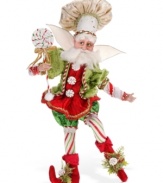 Step into a magical candy land with the Peppermint Dreams fairy from Mark Roberts. Sugary red, white and green accents render this figurine ridiculously festive. Bendable arms and legs mean you can sit or stand him just about anywhere.