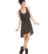 Rock awesome style by day in this high-low dress from Material Girl! An exposed zipper gives this sweet number just a pinch of edge!