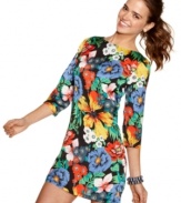 Add flower power to your day or night look with this bold and tropical sheath dress from Planet Gold!