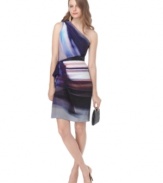 Watercolor stripes and a one-shoulder style add an artful appeal to this Rachel Rachel Roy dress -- perfect for downtown-chic!