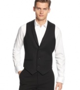 Evening attire for the dapper gentleman. Don Calvin Klein's tuxedo vest for noteworthy first-class style.