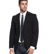 Easily suede. With a smooth hand and a slim fit, this sueded pique blazer from DKNY will be your all-season all-star.
