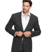 With a hint of color, this charcoal windowpane sport coat from Tasso Elba wakes up your work wardrobe.
