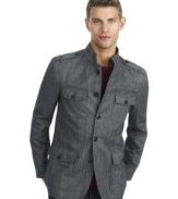 Dress up in dashing style with this Kenneth Cole Reaction herringbone blazer.