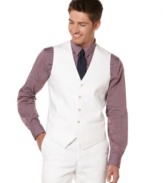 Step up suiting to the next level with this five-button vest from Perry Ellis.