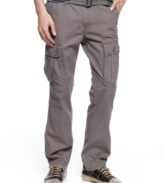 Casual style and storage. The subtle checked pattern and slim style add a modern look to these cargo pants from DKNY Jeans.