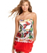 From the butterfly print to the tiers of girlish ruffles, cute details are in full supply on this flirty top from Rampage!