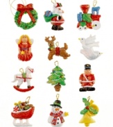 A little goes a long way in the case of Kurt Adler's mini Christmas ornaments. An angel, reindeer, sleigh and more irresistible holiday figures are big on personality and covered in gold glitter.