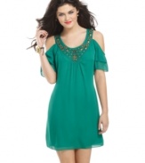 A studded neckline wears like chic armor on this dress from Rampage that's tough yet sweet!
