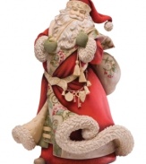 A bag full of presents and a pipe in his mouth, Santa delivers some Christmas spirit to your home in this exceptionally crafted figurine. With crystal accents.