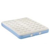 It takes two to make it through the night! Introduce a great night's sleep into your nightly routine with the dual comfort zone construction of this queen air mattress, which allows each user to independently adjust the bed's firmness to their taste. A flocked sleep surface keeps the sheets from sliding and the quick inflation time of one minute makes turning in a cinch.