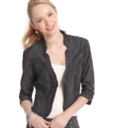 Denim gets all ruffled up in this cropped blazer from BCX that adds structure – and fun – to any outfit!