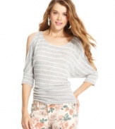 Cooling temps doesn't mean you have to say no to cutouts! Only Sky proves that your favorite trend is fall-appropriate too with a striped, dolman-sleeve sweater designed to let your shoulders breathe.