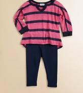An everyday two-piece set with classic stripes in cheery hues. Crewneck with V-insetLong sleeves with solid cuffsElastic waistbandBody: rayonTrim: pima cotton/modal/spandexMachine washImported