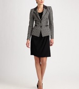 Sharp houndstooth meets mobile jersey, accented with suede detailing.Contrast suede collarNotched lapelsButton frontWelt pocketsContrast pipingAbout 23 from shoulder to hem48% wool/47% acrylic/4% polyamide/1% elastaneDry cleanMade in Italy of imported fabricModel shown is 5'10½ (177cm) wearing US size 4. 