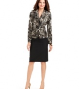 Make a bold statement in Evan Picone's newest skirt suit, featuring a twill jacket with an eye-catching, graphic print.