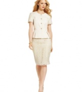 Feminine touches, like a beautiful lace detail and peplum jacket hem, give this skirt suit from Tahari by ASL a romantic feel.