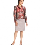 A chic floral jacquard jacket adds interest to a classic pencil skirt. Kasper's suit makes an elegant statement at any upcoming function or special event.