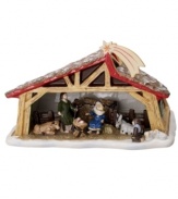 Shine a light on the holy family with a porcelain nativity scene that doubles as a candle holder. Remove the roof of the stable to set a tea light in its base, where Joseph, Mary and baby Jesus gather. From Villeroy & Boch.