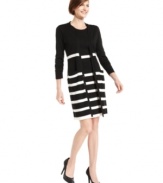 Calvin Klein's sweater dress and matching cardigan make a chic office ensemble with a striped pattern and sleek fit. Easy to accessorize with neutral tones or make a bit bolder with bright shoes!